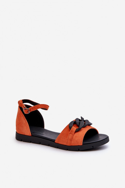 Sandales plates pour femmes avec des chaînes Vinceza 17320 couleur orange