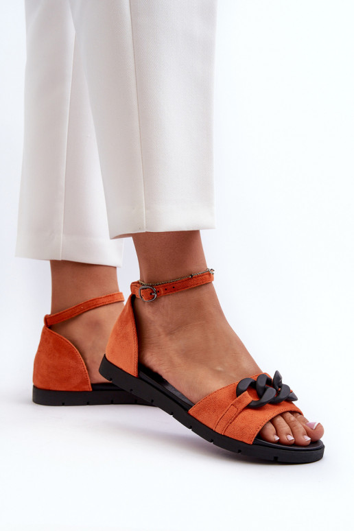 Sandales plates pour femmes avec chaînes en orange Vinceza 17320