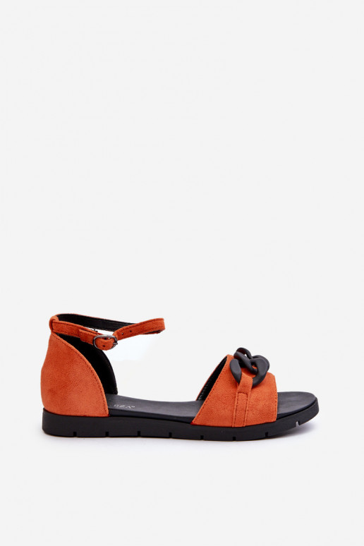 Sandales plates pour femmes avec chaînes en orange Vinceza 17320