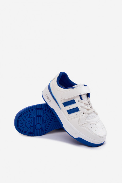 Chaussures modèle baskets Puéril avec attaches adhésives Blanc-couleur bleue Neressa
