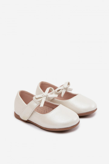 Ballerines pour enfants avec fermetures adhésives et nœuds couleur ivoire Drippy