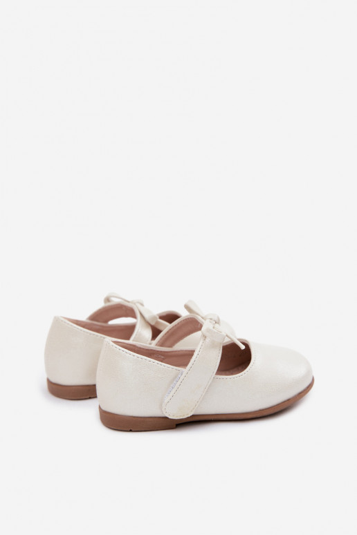 Ballerines pour enfants avec fermetures adhésives et nœuds couleur ivoire Drippy
