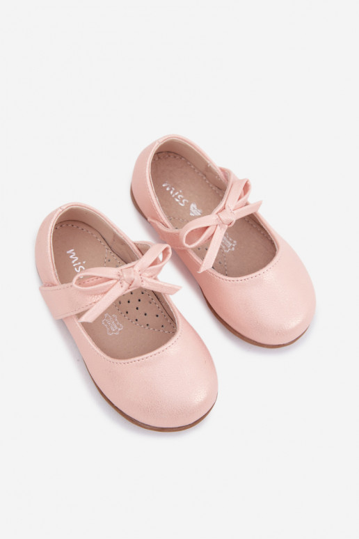 Ballerines pour enfants avec fermetures adhésives et nœuds couleur rose Drippy