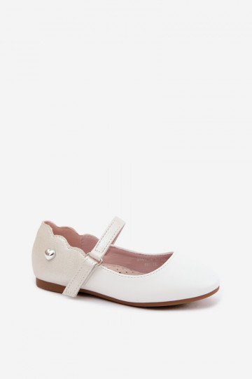 Ballerines pour enfants avec sangles et fermetures adhésives avec cœurs blanches Mossy