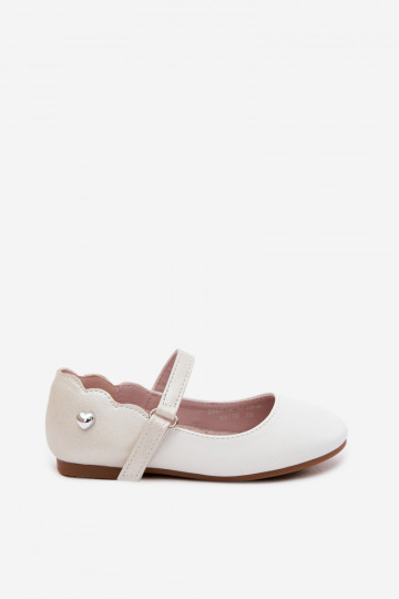 Ballerines pour enfants avec sangles et fermetures adhésives avec cœurs blanches Mossy 2