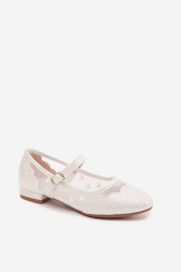 Ballerines brillantes pour enfants avec filet et cœurs blancs Binky