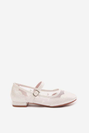 Ballerines brillantes pour enfants avec filet et cœurs blancs Binky 2