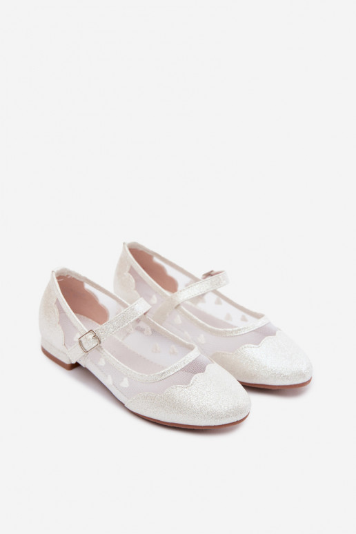 Ballerines brillantes pour enfants avec filet et cœurs blancs Binky