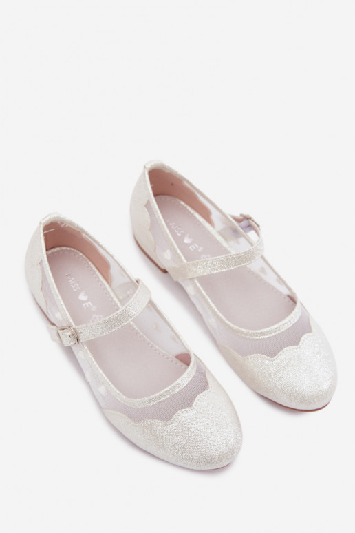 Ballerines brillantes pour enfants avec filet et cœurs blancs Binky