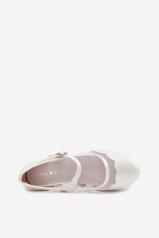 Ballerines brillantes pour enfants avec filet et cœurs blancs Binky