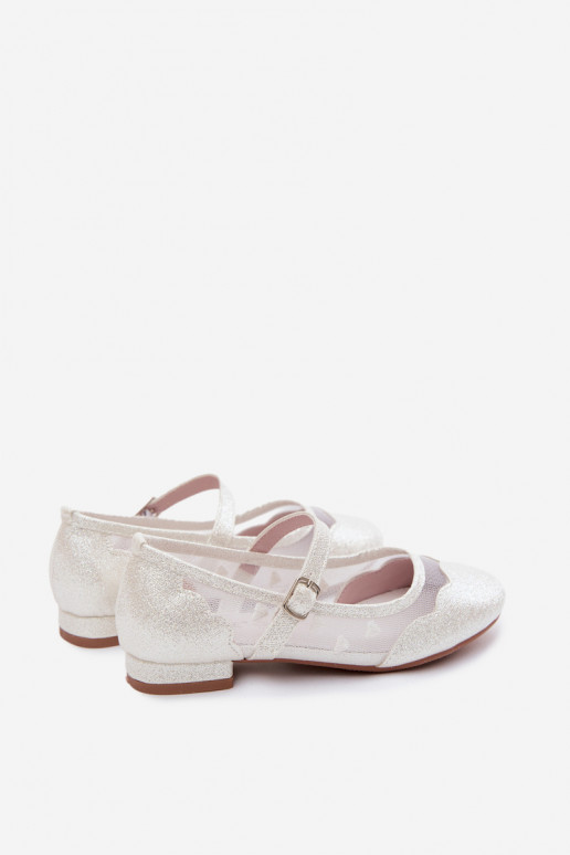 Ballerines brillantes pour enfants avec filet et cœurs blancs Binky