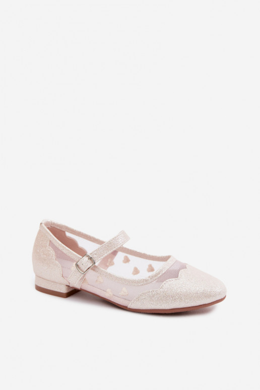 Ballerines brillantes Dla DzieÀczynek grille avec des coeurs beige Binky
