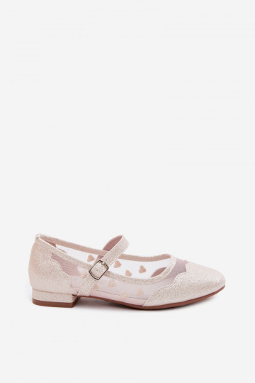 Ballerines brillantes pour enfants avec filet et cœurs couleur sable Binky 2