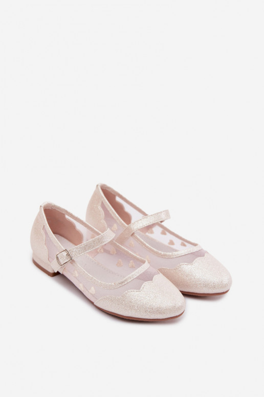 Ballerines brillantes Dla DzieÀczynek grille avec des coeurs beige Binky