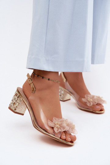 Voir à travers des sandales avec des talons aux yeux brillants I avec des motifs florauxkami D&A MR61-9009 couleur dorée