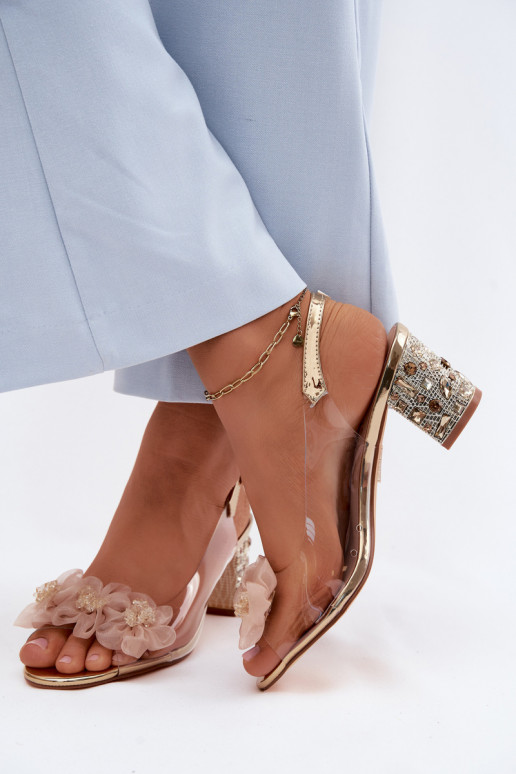 Voir à travers des sandales avec des talons aux yeux brillants I avec des motifs florauxkami D&A MR61-9009 couleur dorée