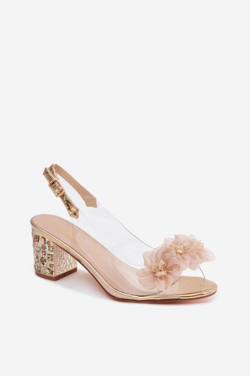 Voir à travers des sandales avec des talons aux yeux brillants I avec des motifs florauxkami D&A MR61-9009 couleur dorée