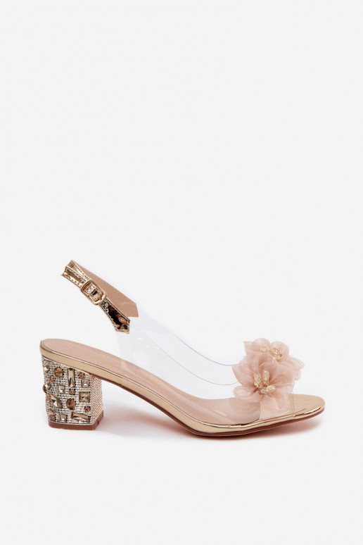 Voir à travers des sandales avec des talons aux yeux brillants I avec des motifs florauxkami D&A MR61-9009 couleur dorée