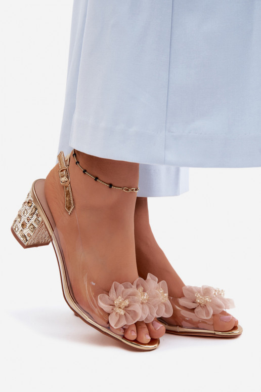 Voir à travers des sandales avec des talons aux yeux brillants I avec des motifs florauxkami D&A MR61-9009 couleur dorée