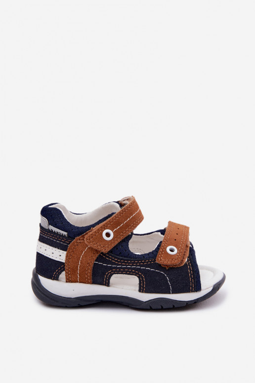 Peau Sandales en daim pour les garçons Bartek 84408-66 les bleus-marron