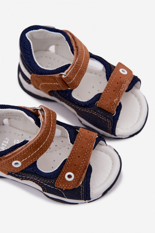Peau Sandales en daim pour les garçons Bartek 84408-66 les bleus-marron