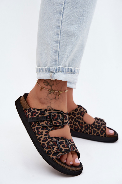 Mules à plateforme pour femmes D.Franklin DFSH407011 avec motif léopard
