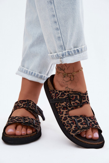Pantoufles pour femmes avec boucles avec une plateforme D.Franklin DFSH407011 avec des motifs en fourrure de léopard 2