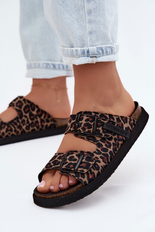 Pantoufles pour femmes avec boucles avec une plateforme D.Franklin DFSH407011 avec des motifs en fourrure de léopard