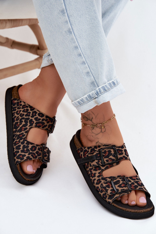 Mules à plateforme pour femmes D.Franklin DFSH407011 avec motif léopard