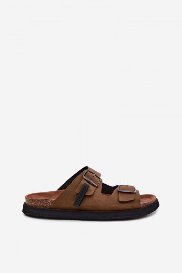 Chaussons en cuir pour hommes avec boucles D.Franklin DFSH407017 marron 2