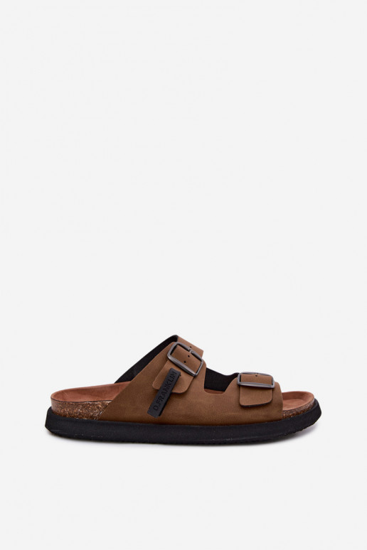 Pantoufles en cuir pour hommes avec boucles D.Franklin DFSH407017 marron
