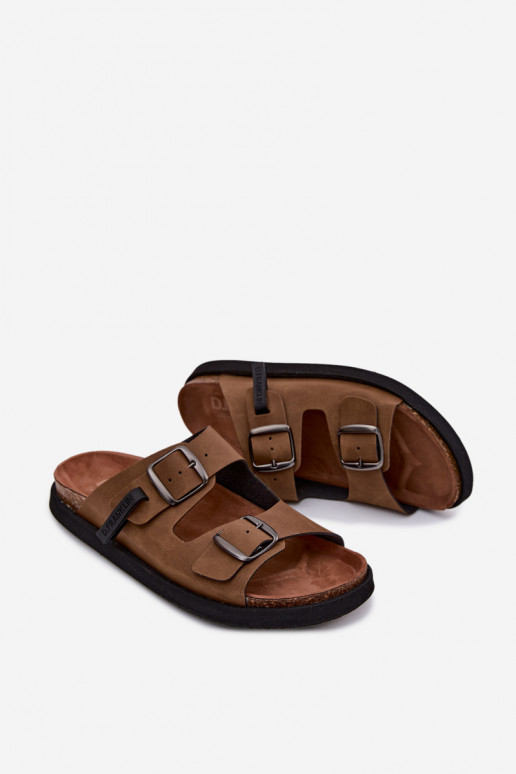 Pantoufles en cuir pour hommes avec boucles D.Franklin DFSH407017 marron