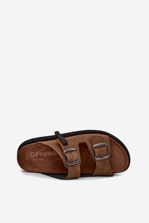 Chaussons en cuir pour hommes avec boucles D.Franklin DFSH407017 marron