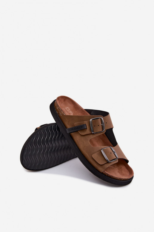 Chaussons en cuir pour hommes avec boucles D.Franklin DFSH407017 marron