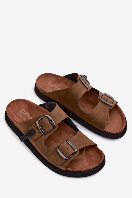 Chaussons en cuir pour hommes avec boucles D.Franklin DFSH407017 marron