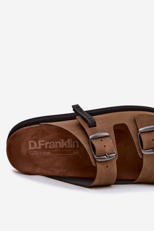 Chaussons en cuir pour hommes avec boucles D.Franklin DFSH407017 marron