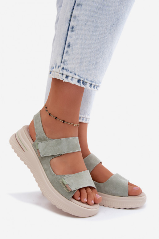 Sandales à plateforme pour femmes en daim synthétique couleur verte Peria