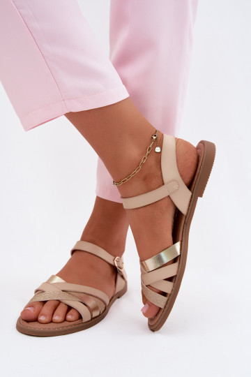 Sandales plates pour femmes avec brillance et lanières couleur sable Haden