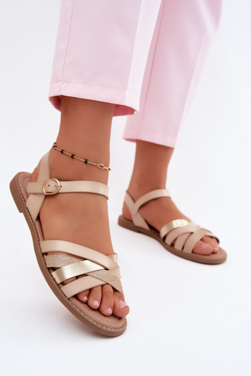 Sandales plates pour femmesavec éclatoÀym Bandesem beige Haden