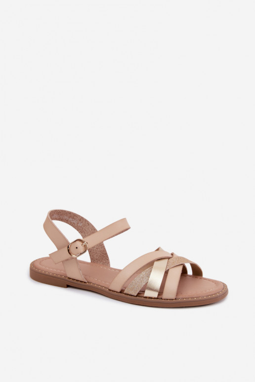 Sandales plates pour femmes avec brillance et lanières couleur sable Haden