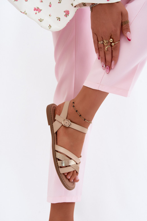 Sandales plates pour femmes avec brillance et lanières couleur sable Haden