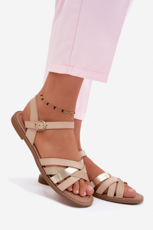Sandales plates pour femmesavec éclatoÀym Bandesem beige Haden