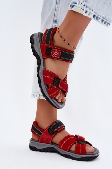 Sandales pour femmes en daim synthétique avec fermetures adhésives couleur rouge Blingy