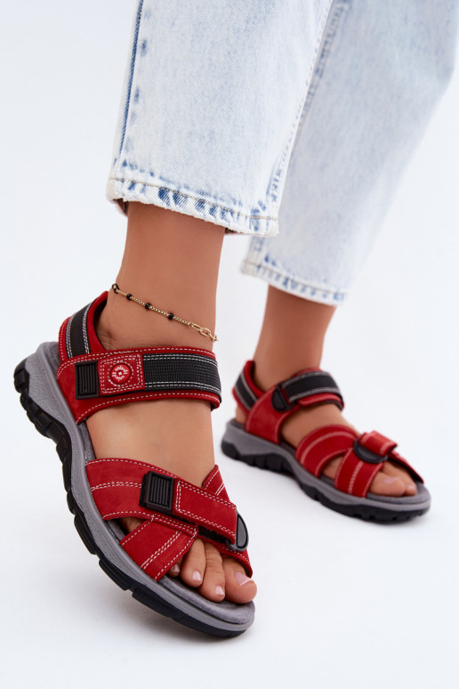 Sandales pour femmes en daim synthétique avec fermetures adhésives couleur rouge Blingy