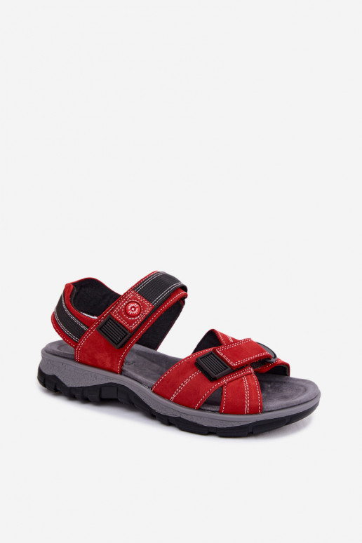 Sandales pour femmes en daim synthétique avec fermetures adhésives couleur rouge Blingy