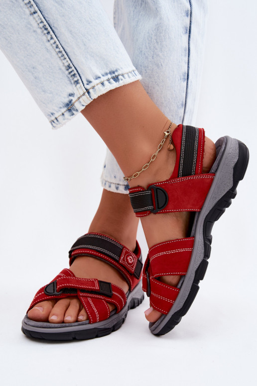 Sandales pour femmes en daim synthétique avec fermetures adhésives couleur rouge Blingy