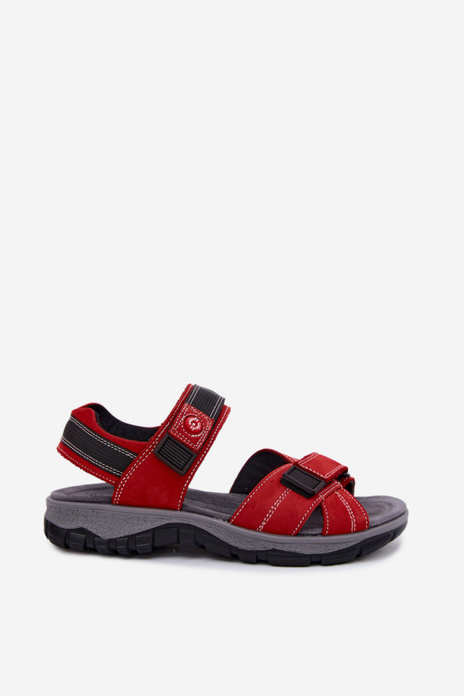 Sandales pour femmes en daim synthétique avec fermetures adhésives couleur rouge Blingy
