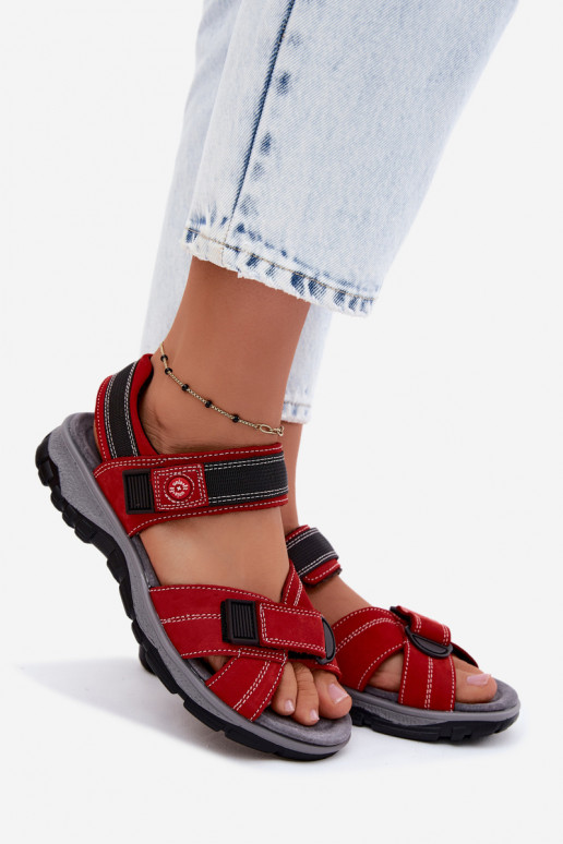 Peau Sandales femme en daim avec attaches adhésives couleur rouge Blingy