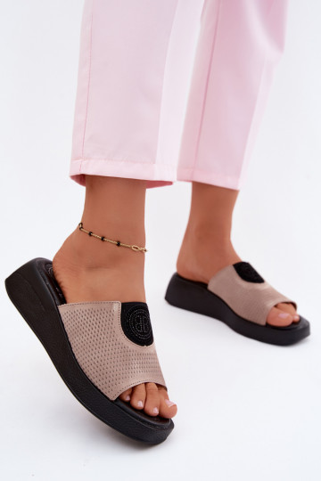 Peau Chaussons femme en daim Activé cothurneie beige Fablee 2
