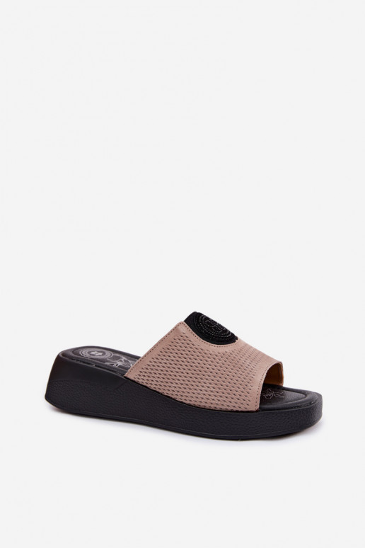 Peau Chaussons femme en daim Activé cothurneie beige Fablee